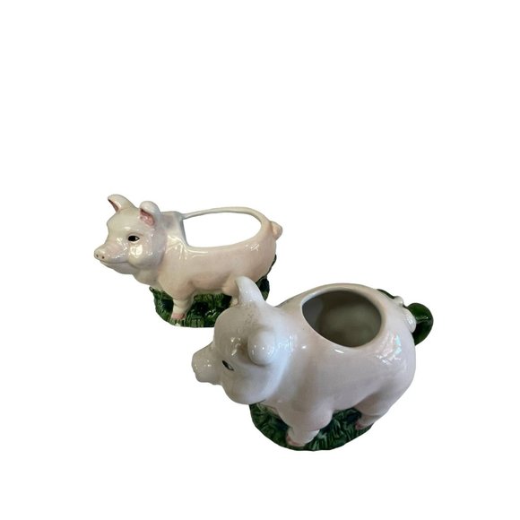 Vintage PINK PIGS Sugar Creamer Bowls Sets No Chips No Cracks 5" x 3" - Picture 5 of 6